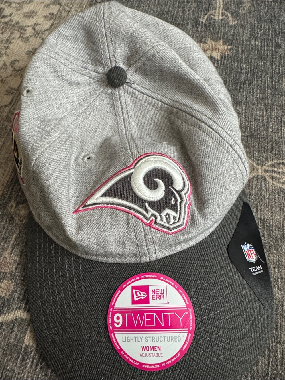 New Era Grey and Black Rams 9TWENTY Cap with Pink Accent